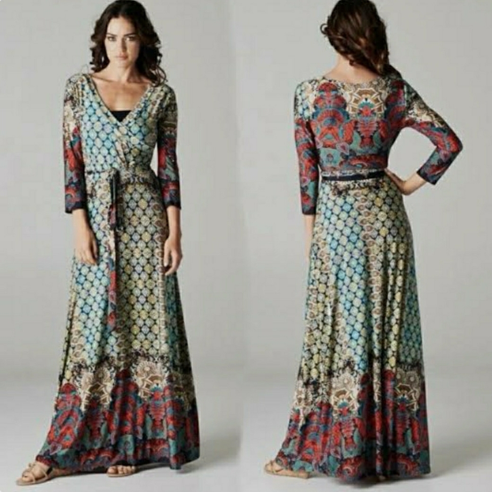 69. Tria Tria Bohemian Moroccan Faux Wrap Maxi Dress (See measurements for size)